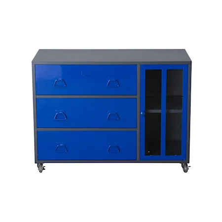 1-Door 3-Drawer Castered Storage Cabinet with Tempered Glass Door Front